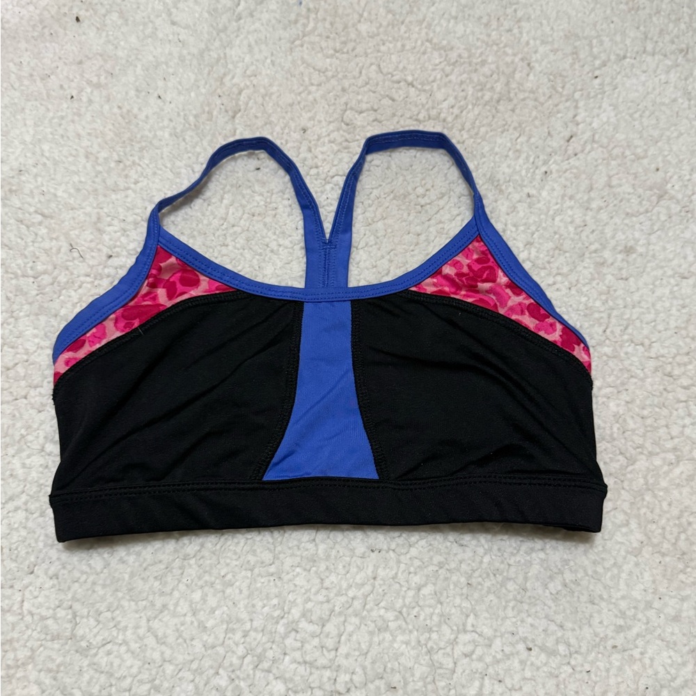 Xersion Black and Blue Sports Bra with Pink Accents